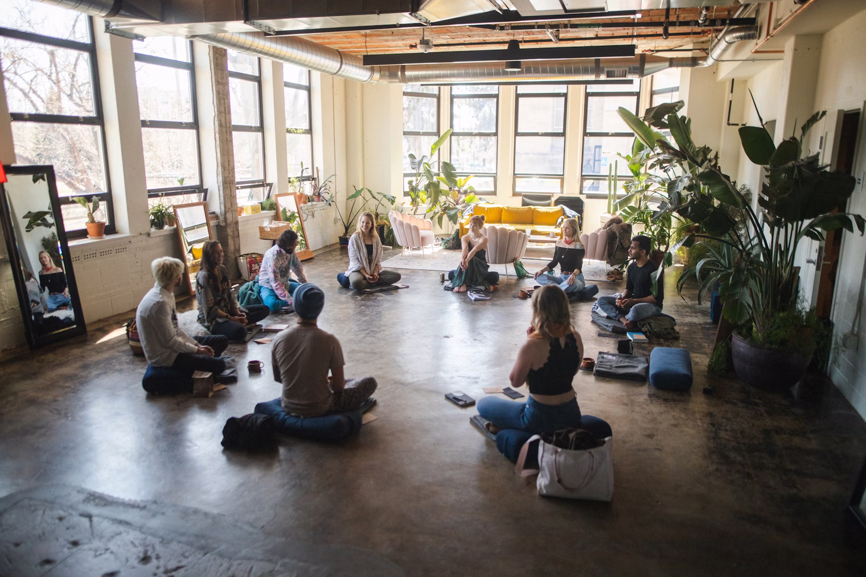 People doing yoga, example of WICE social activities